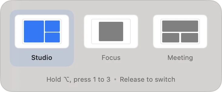 The quick switcher showing each scene's layout